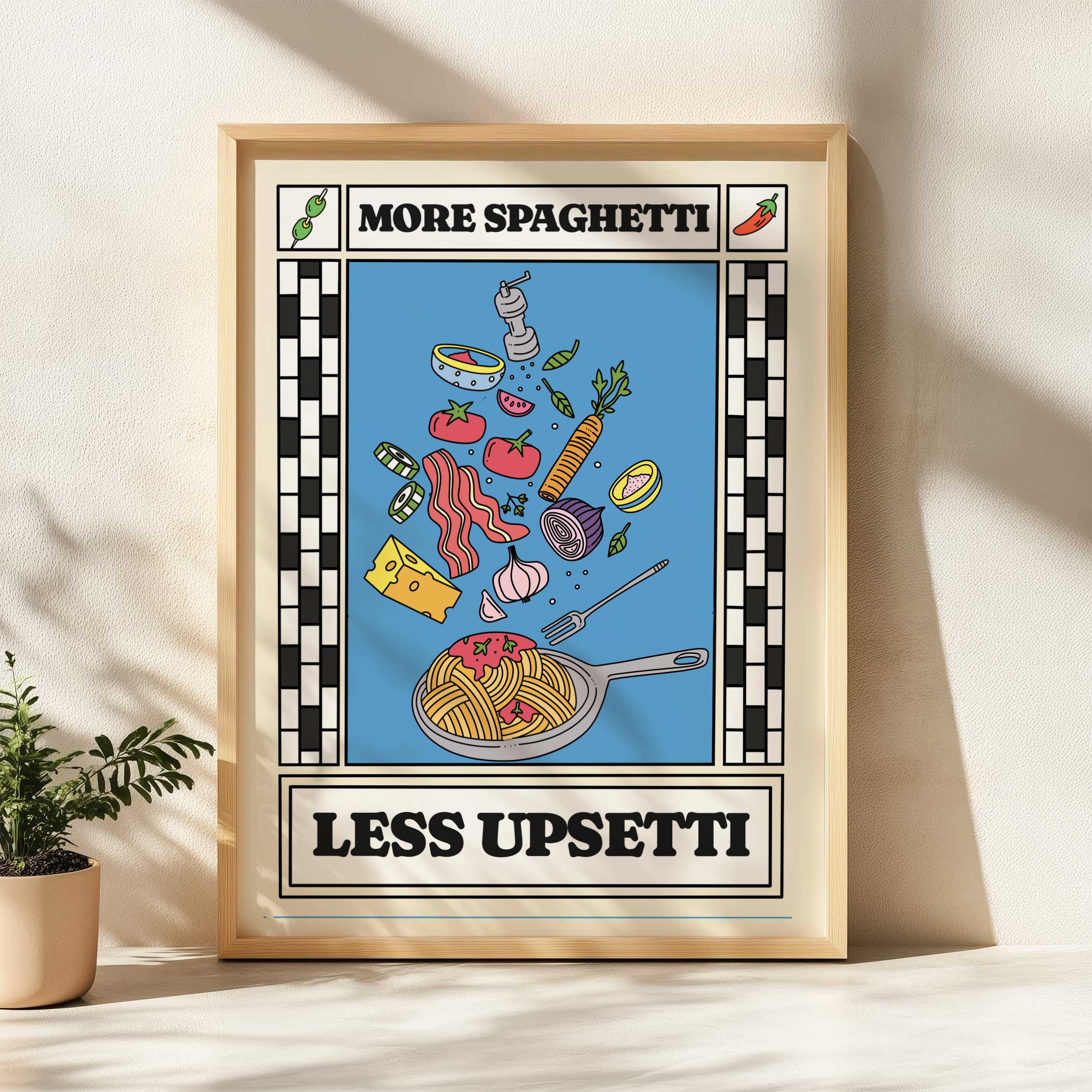 More Spaghetti Less Upsetti kitchen retro Print