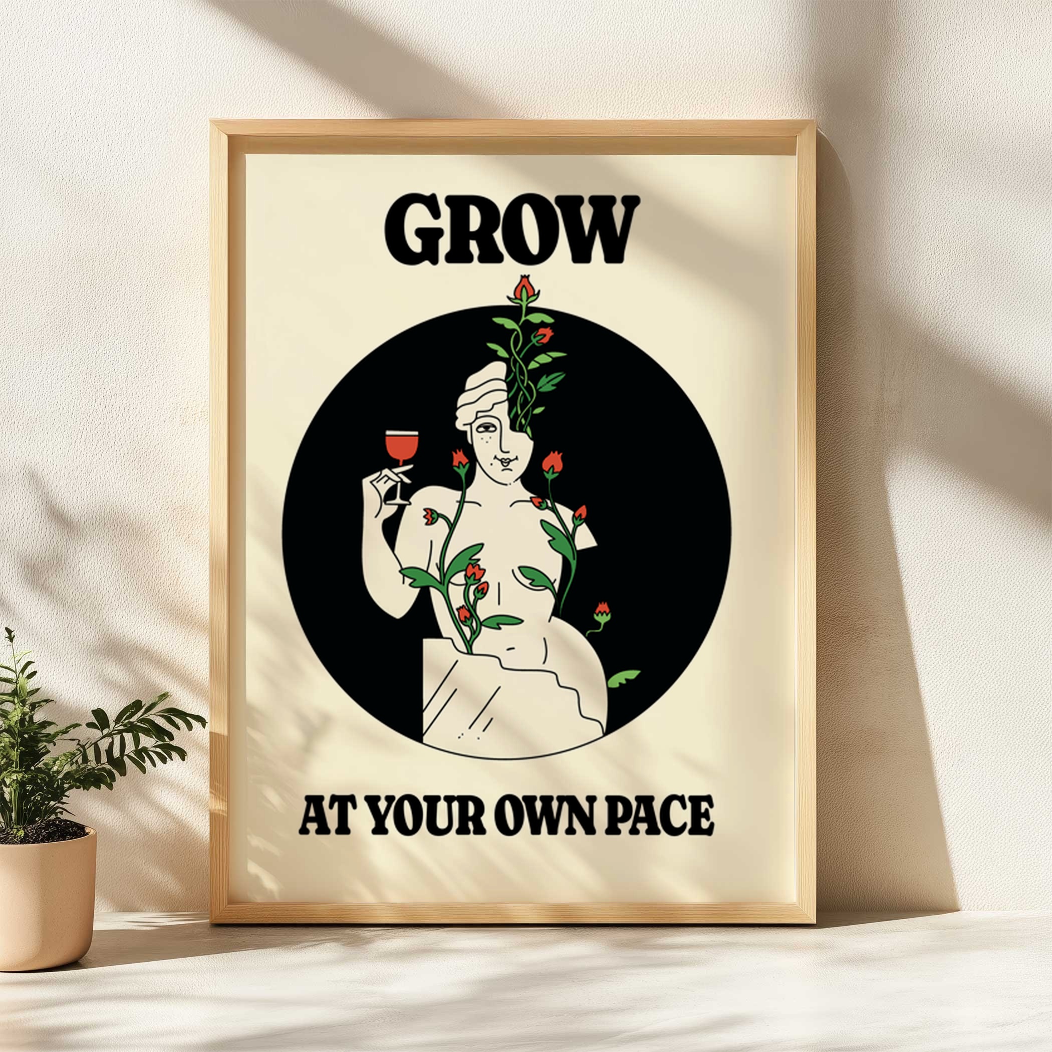 grow at your own pace retro mindfulness self-love print wall art