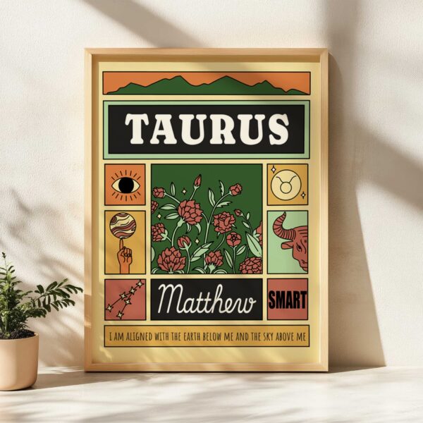 Taurus zodiac personalized print wall decor