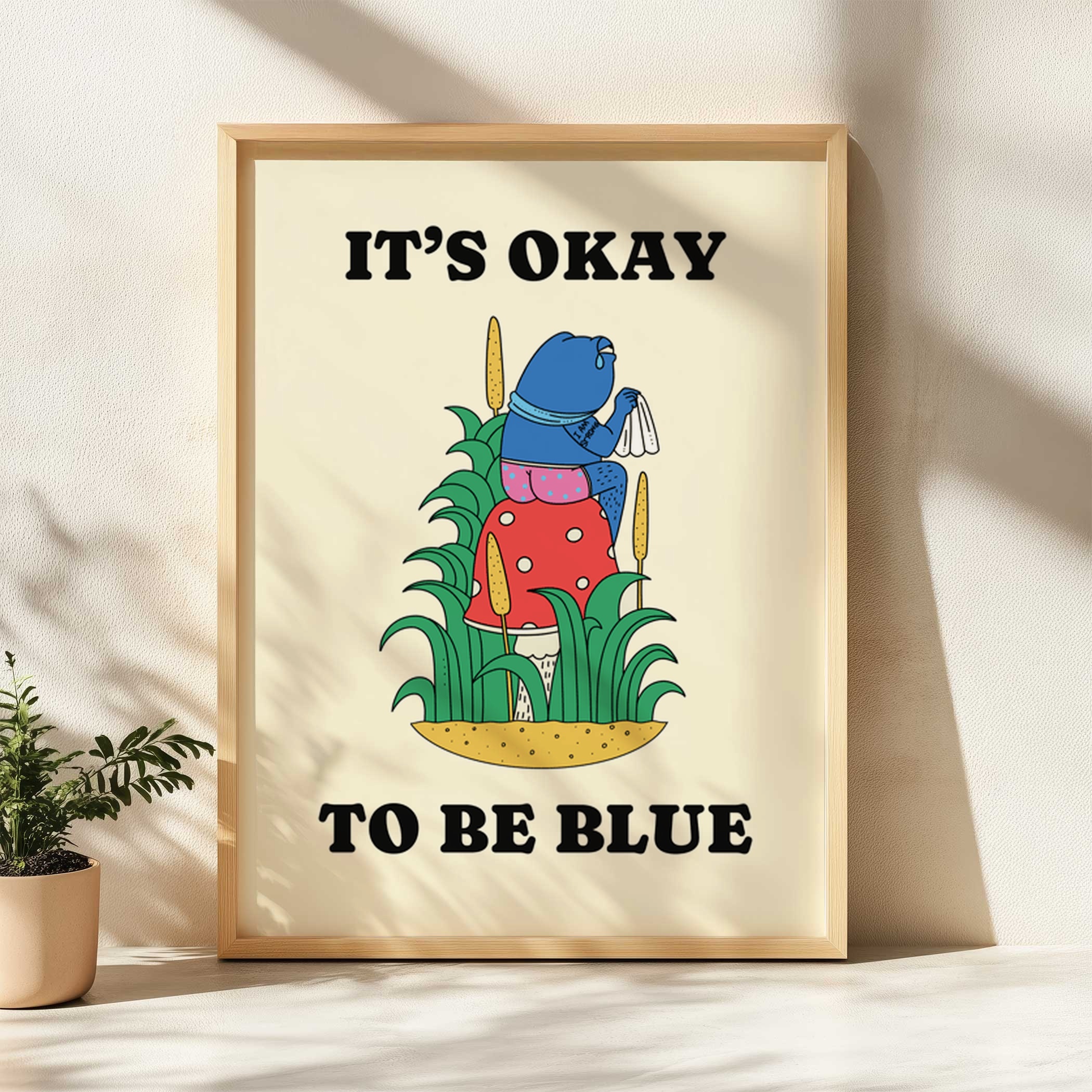 It's okay to be blue retro frog poster