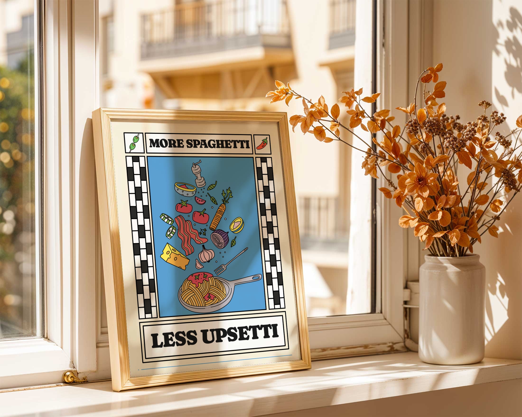 More Spaghetti Less Upsetti kitchen retro Print