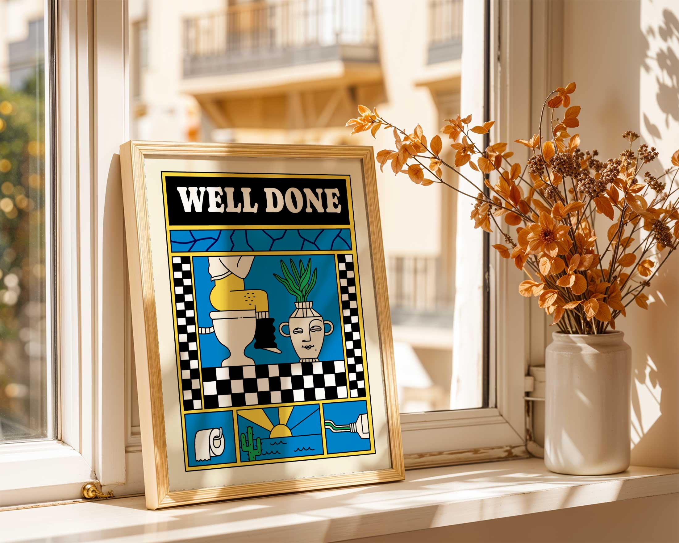 well done fun retro bathroom wall art