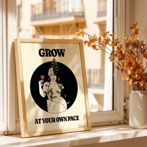 grow at your own pace retro mindfulness self-love print wall art