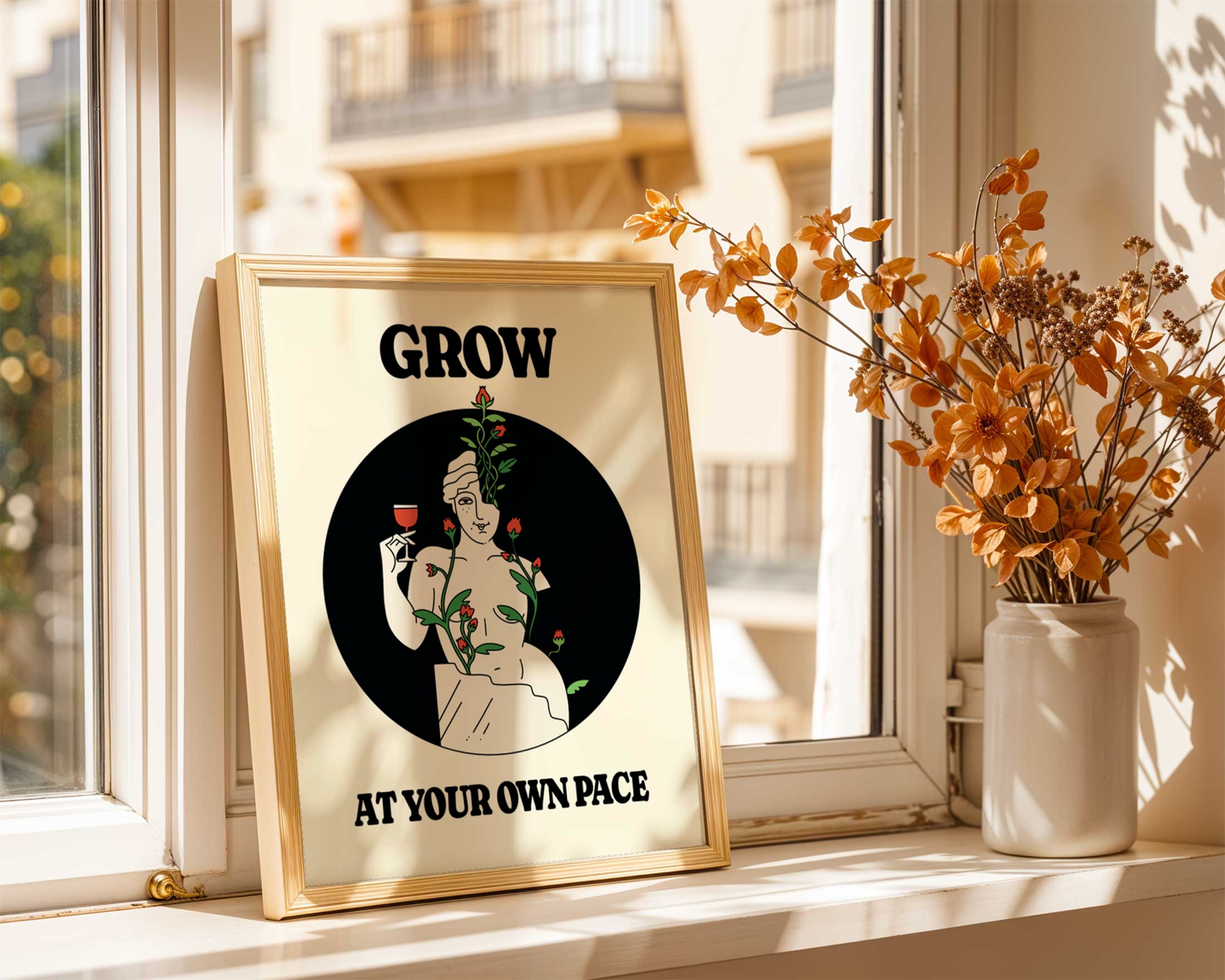 grow at your own pace retro mindfulness self-love print wall art