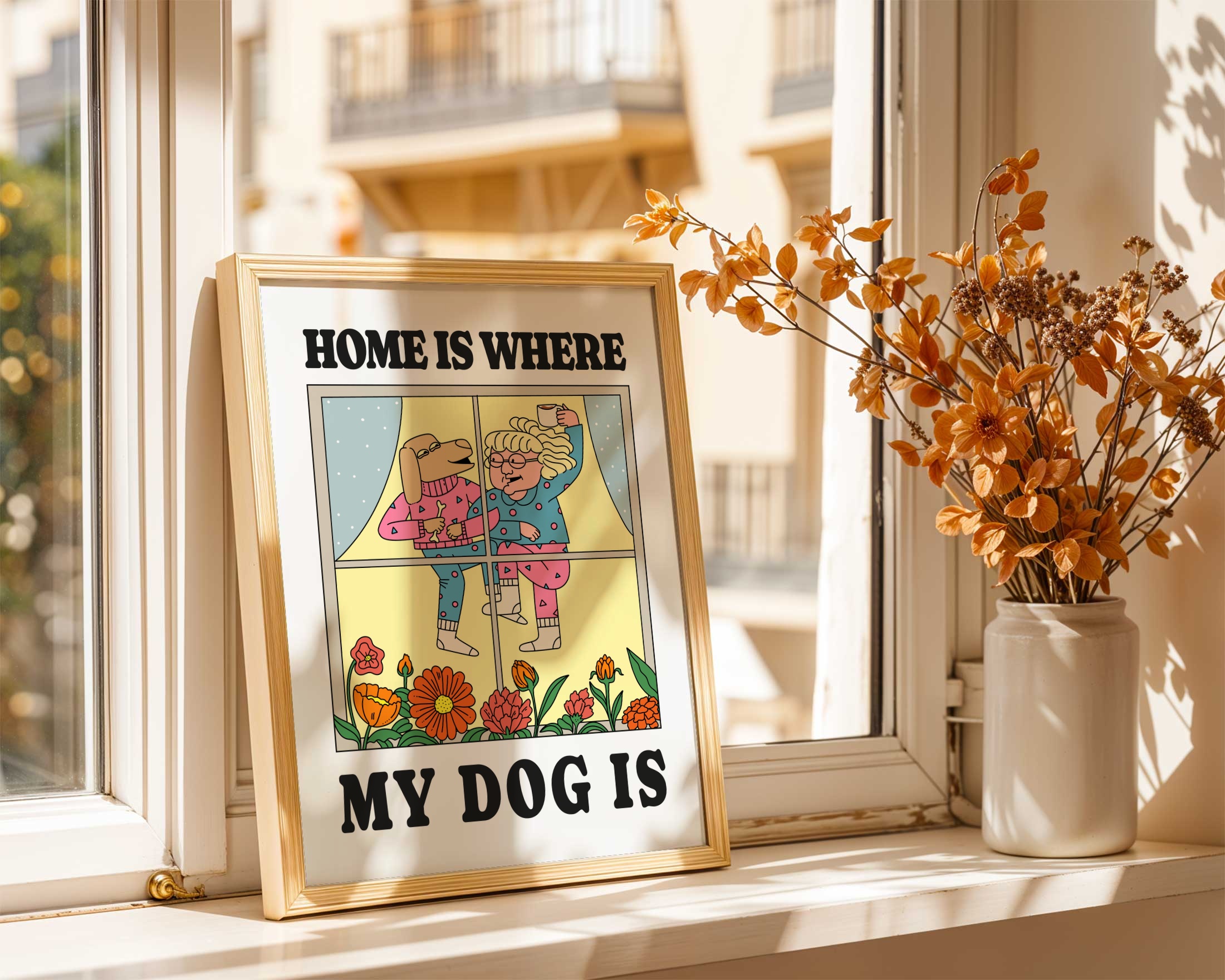 Home is where my dog is retro print wall art