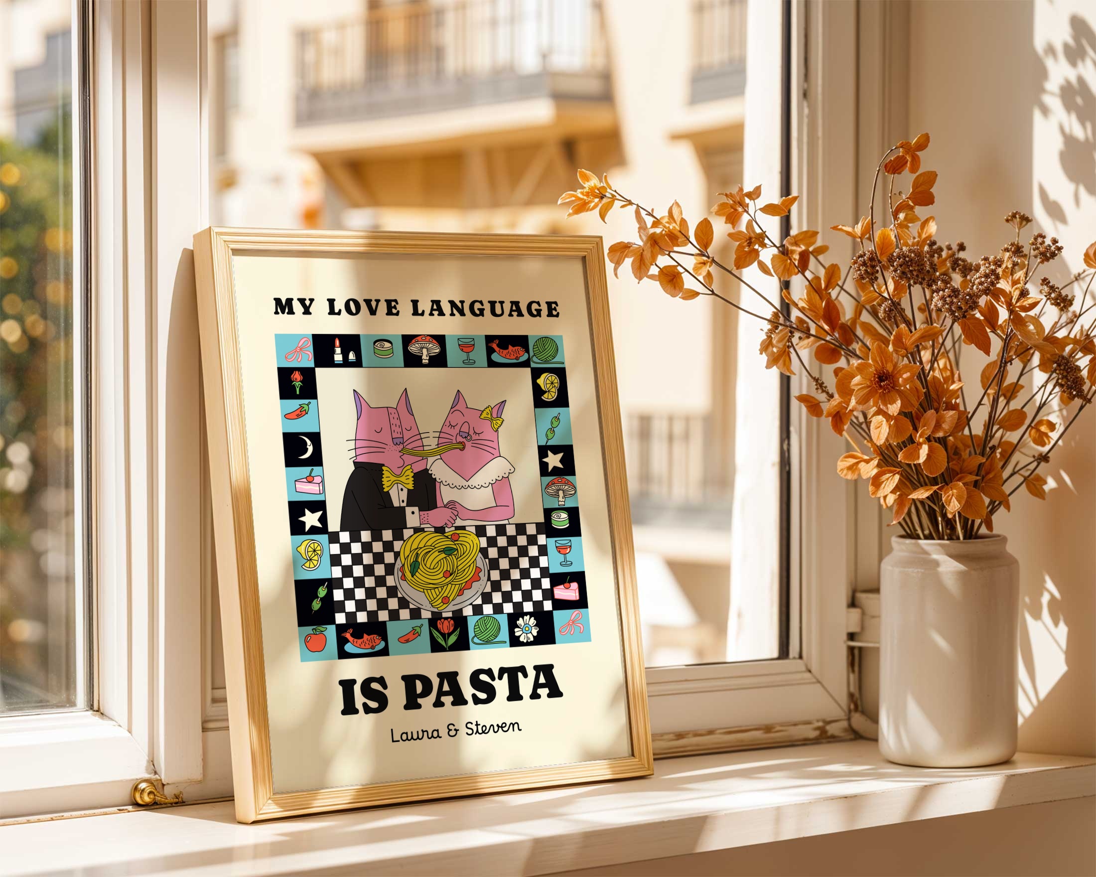 my love language is pasta couples love wall art print