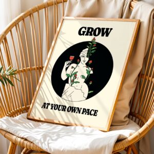 grow at your own pace retro mindfulness self-love print wall art