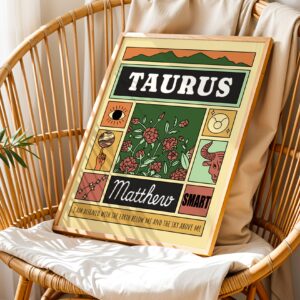 Taurus zodiac personalized print wall decor