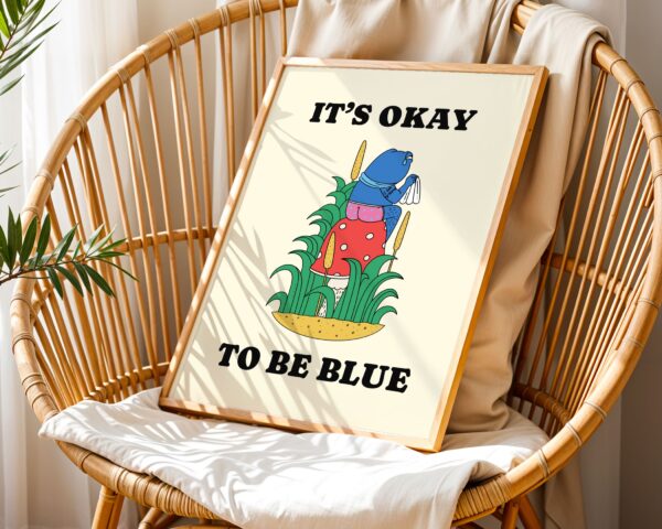 It's okay to be blue retro frog poster