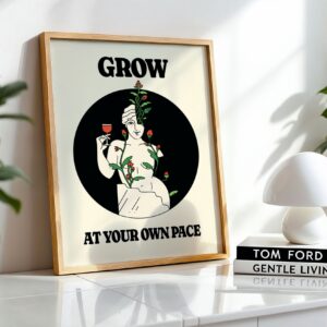 grow at your own pace retro mindfulness self-love print wall art