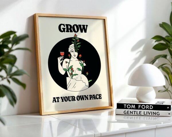 grow at your own pace retro mindfulness self-love print wall art