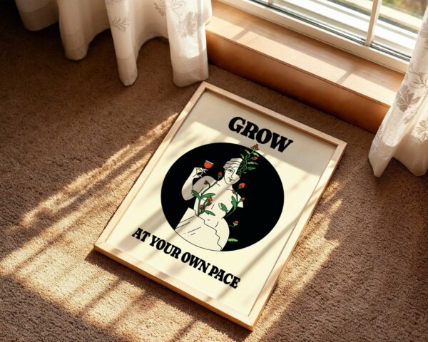grow at your own pace retro mindfulness self-love print wall art