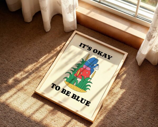 It's okay to be blue retro frog poster