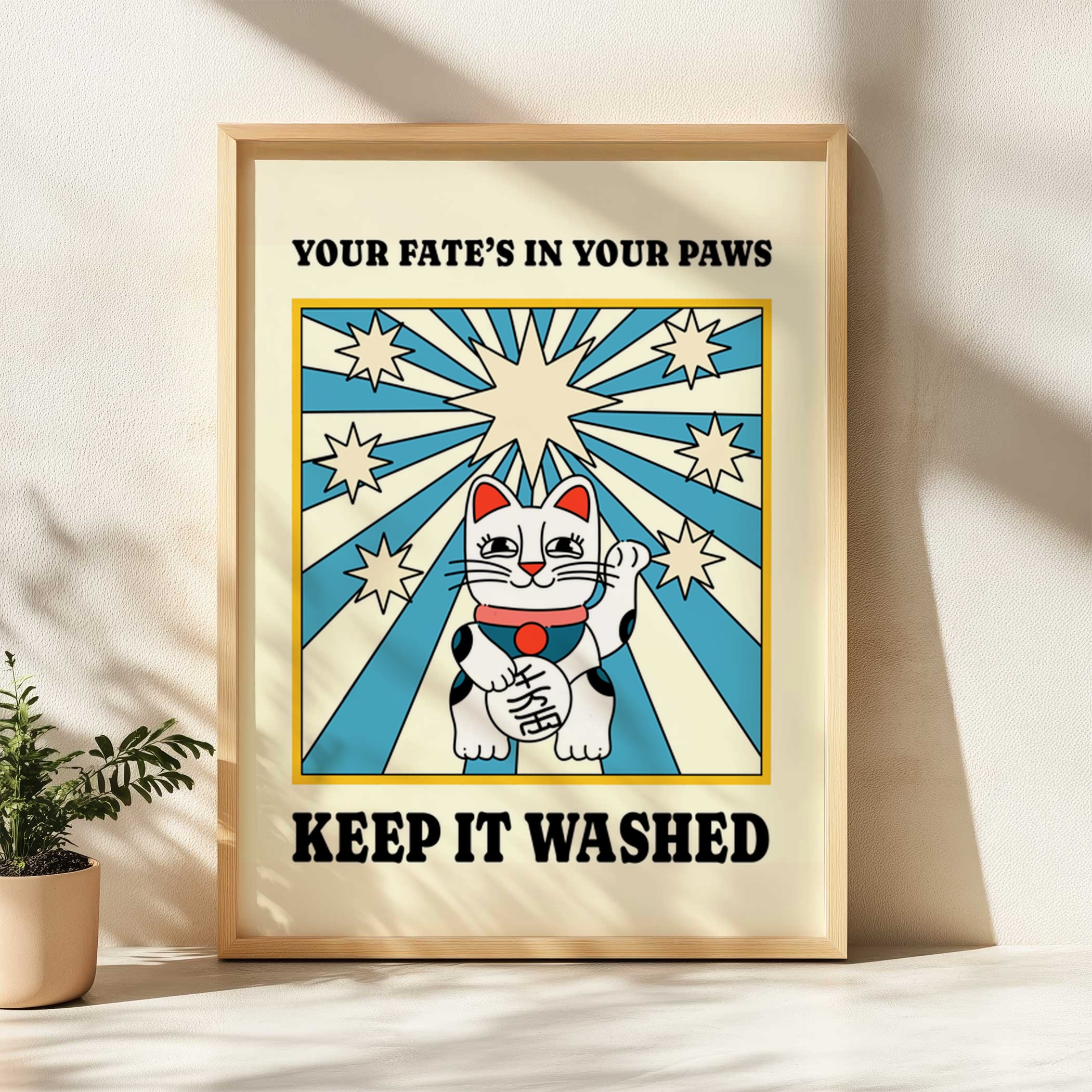 "Your fate is in your paws keep it washed" retro bathroom wall art