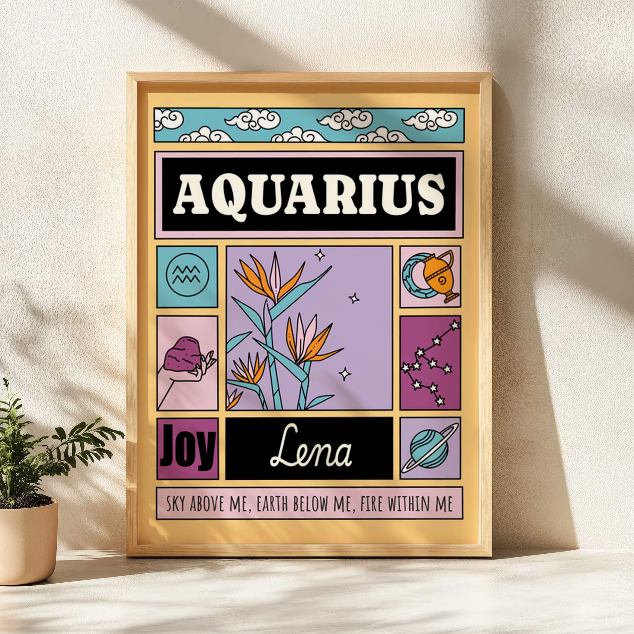 Personalized Zodiac Aquarius Print, pickledcactusclub.com
