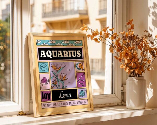 Personalized Zodiac Aquarius Print, pickledcactusclub.com
