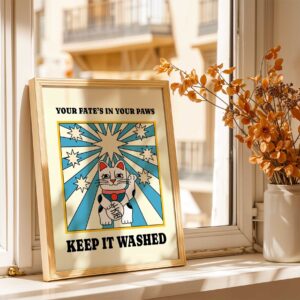 "Your fate is in your paws keep it washed" retro bathroom wall art