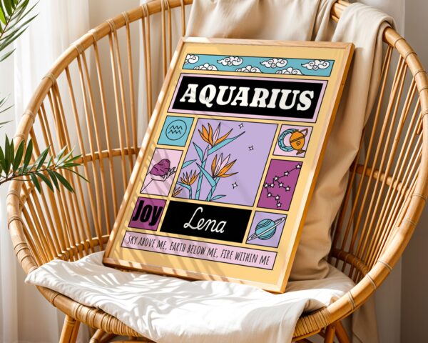 Personalized Zodiac Aquarius Print, pickledcactusclub.com
