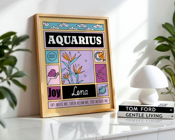 Personalized Zodiac Aquarius Print, pickledcactusclub.com