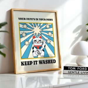 "Your fate is in your paws keep it washed" retro bathroom wall art