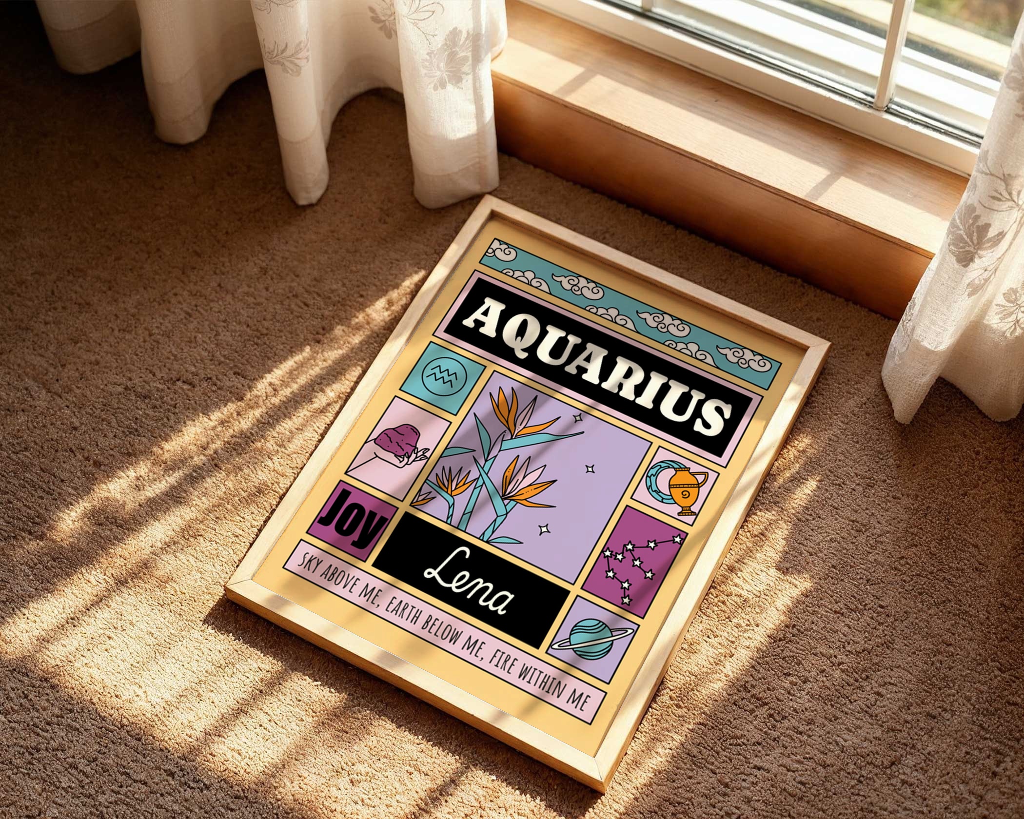 Personalized Zodiac Aquarius Print, pickledcactusclub.com